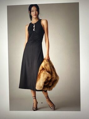 New with Tag! $158 Anthropologie Bl Sleeveless Midi Dress with Front Gold Detail